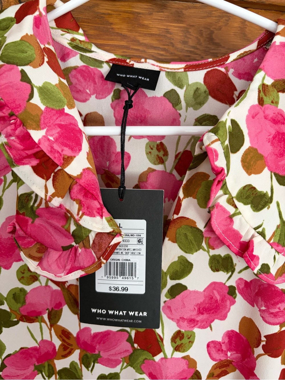 Who What Wear Pink & Green Floral Ruffle-Collar Long Sleeve Dress - Picture 2 of 4